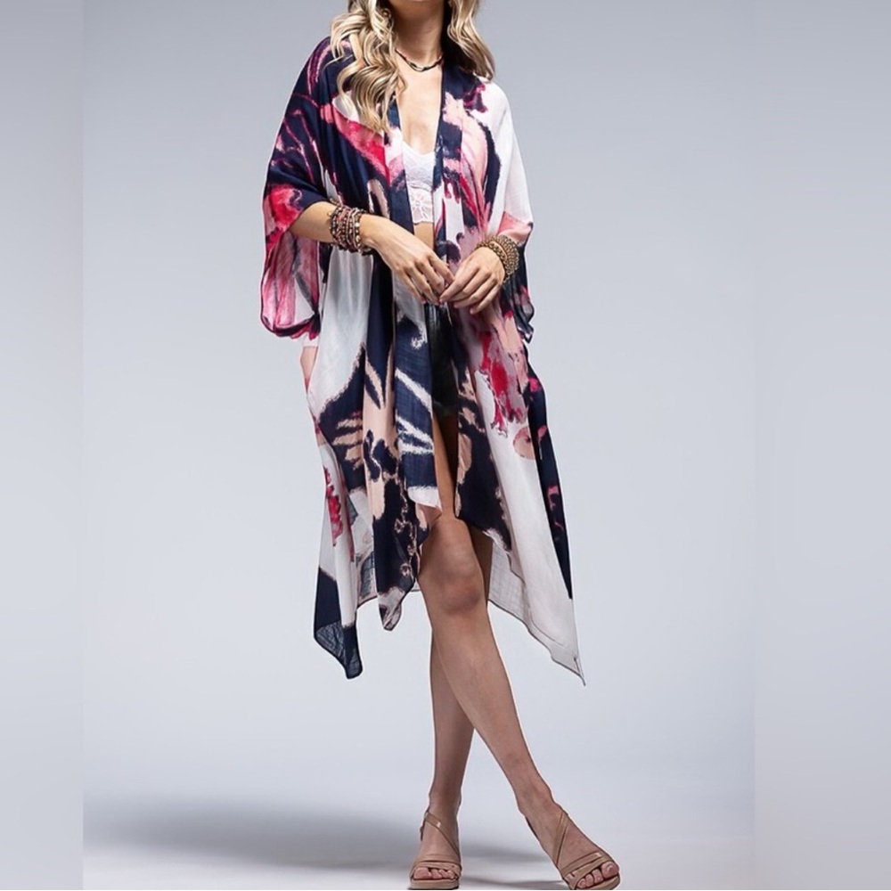 Floral black purple pink kimono